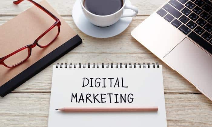 Digital marketing concept on office desk